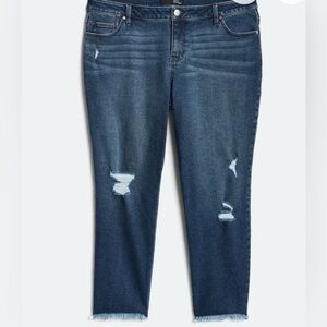 1822 Denim Blue Boyfriend Cropped Jeans with Distressed Details Size 18W